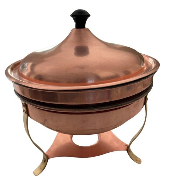 Vintage Charles R Ruegger Copper 3-pc Chafing Pot Warmer - Picture 6 of 12